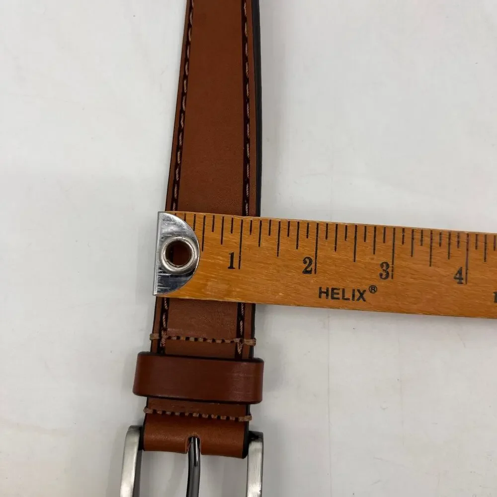 Johnston & Murphy Belt Mens 36 Brown Laser Stitched Italian Steerhide Made Italy